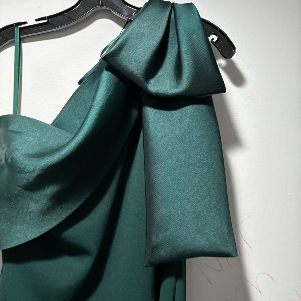 Betsy & Adam One Shoulder Dark Green Dress - Picture 8 of 12